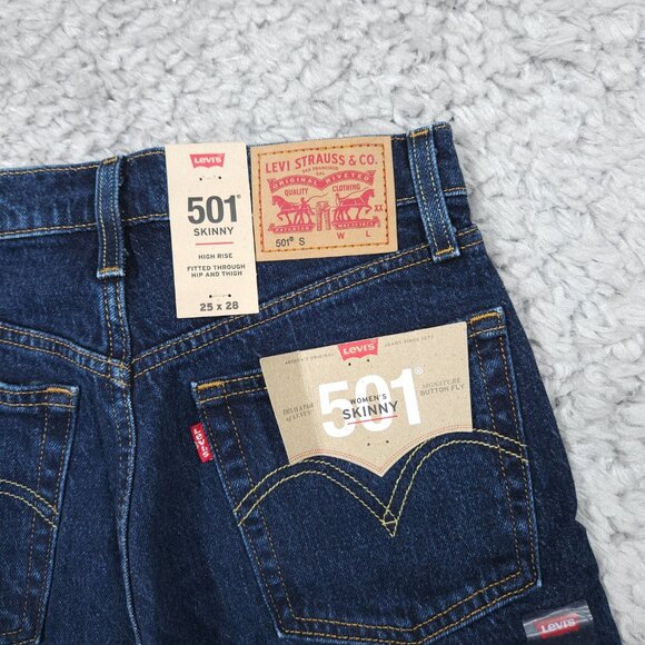 Levi's 501 Skinny Jeans Women's Size 25 x 28 Dark Wash Denim 501S Distressed - Picture 3 of 8
